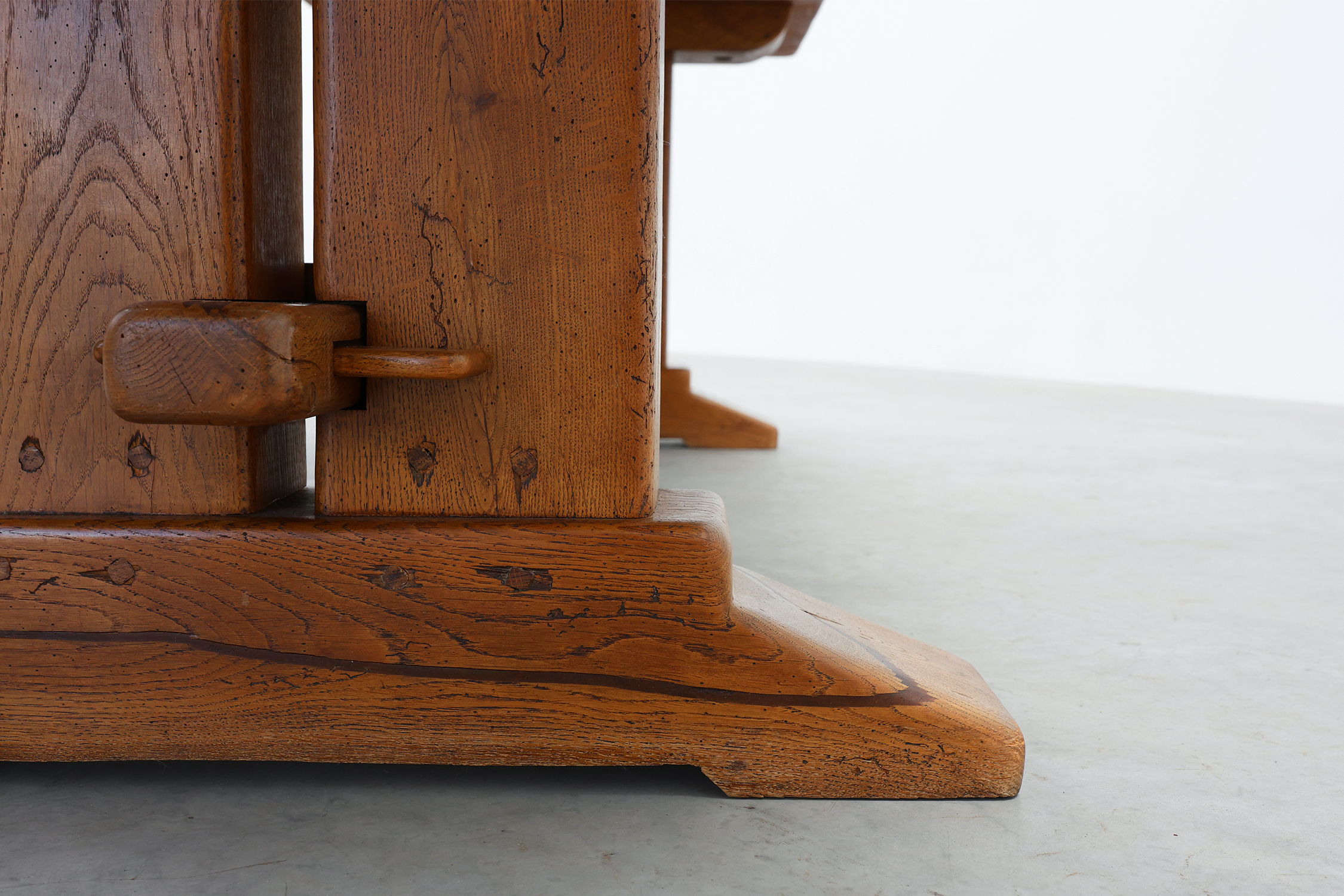 Solid oak trestle table with pegged stretcher, France, 20th centurythumbnail